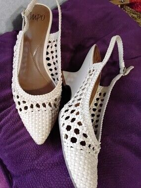 Impo Dark Cream Woven Slingback Pointed Mules